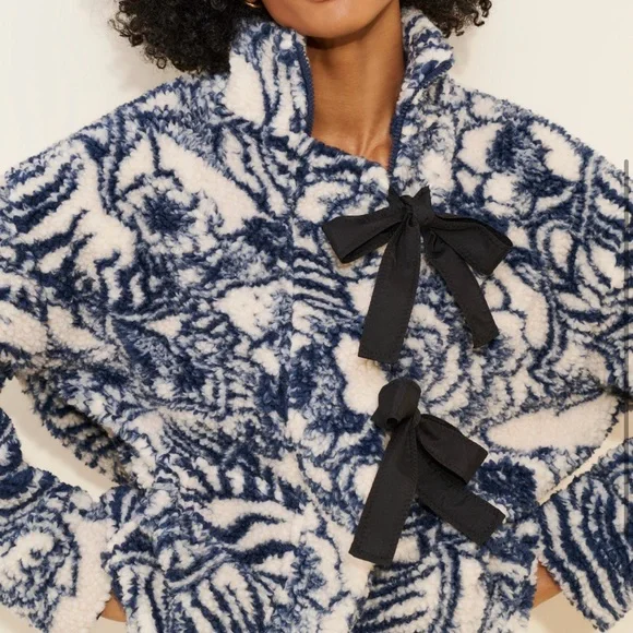 Damson Madder Ingrid Borg Bow Fleece Teddy Jacket - Picture 2 of 8